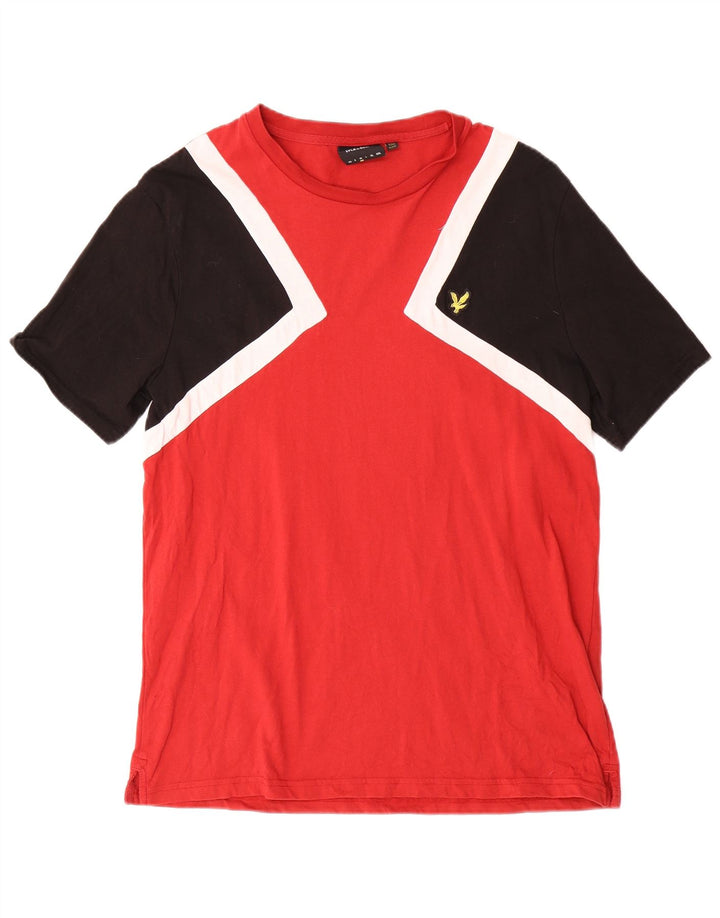 Lyle & Scott Herren-T-Shirt-Oberteil aus mittelroter Colourblock-Baumwolle