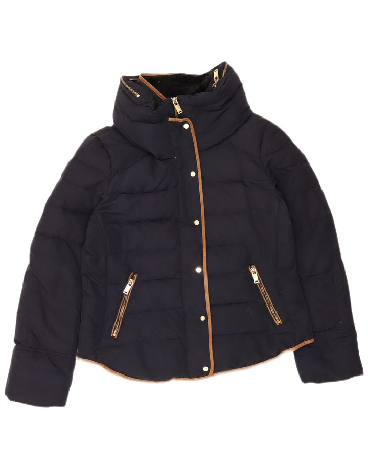 Zara Damen-Jacke mit Kapuze, gepolstert, UK 18, XL, Marineblau, Polyester