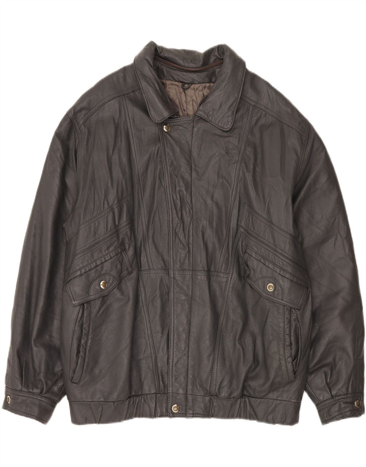 Vintage Herren Lederjacke IT 56 3XL Schwarz