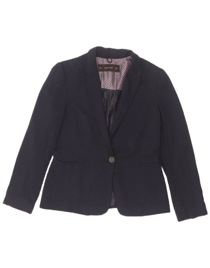 Zara Damen 1-Knopf-Blazerjacke UK 12 Mittelmarineblau