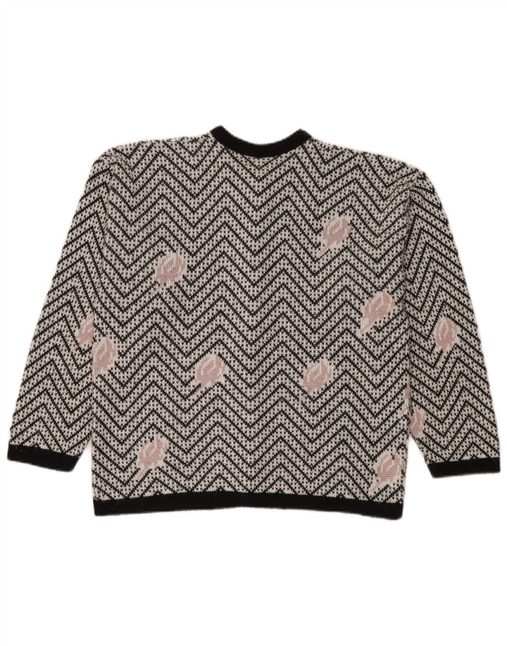 Vintage Damen Cardigan Pullover UK 16 Großer weißer Chevron