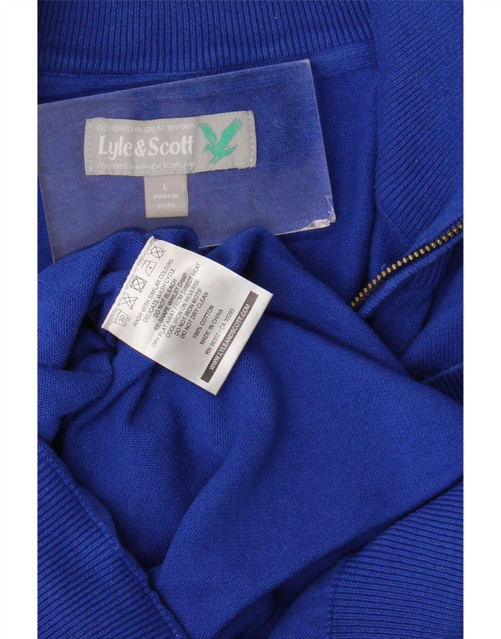 Lyle & Scott Herren-Pullover mit Reißverschluss am Hals, groß, aus blauer Baumwolle