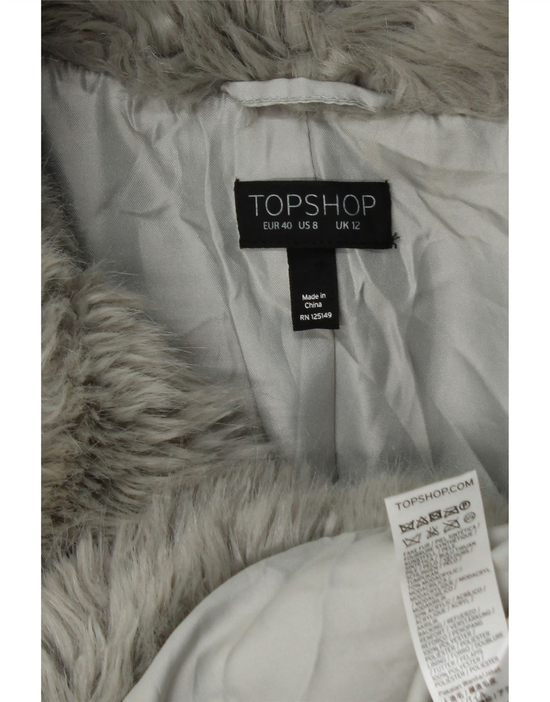 Topshop Damen Kunstpelzmantel UK 12 Mittelgrau Modacryl