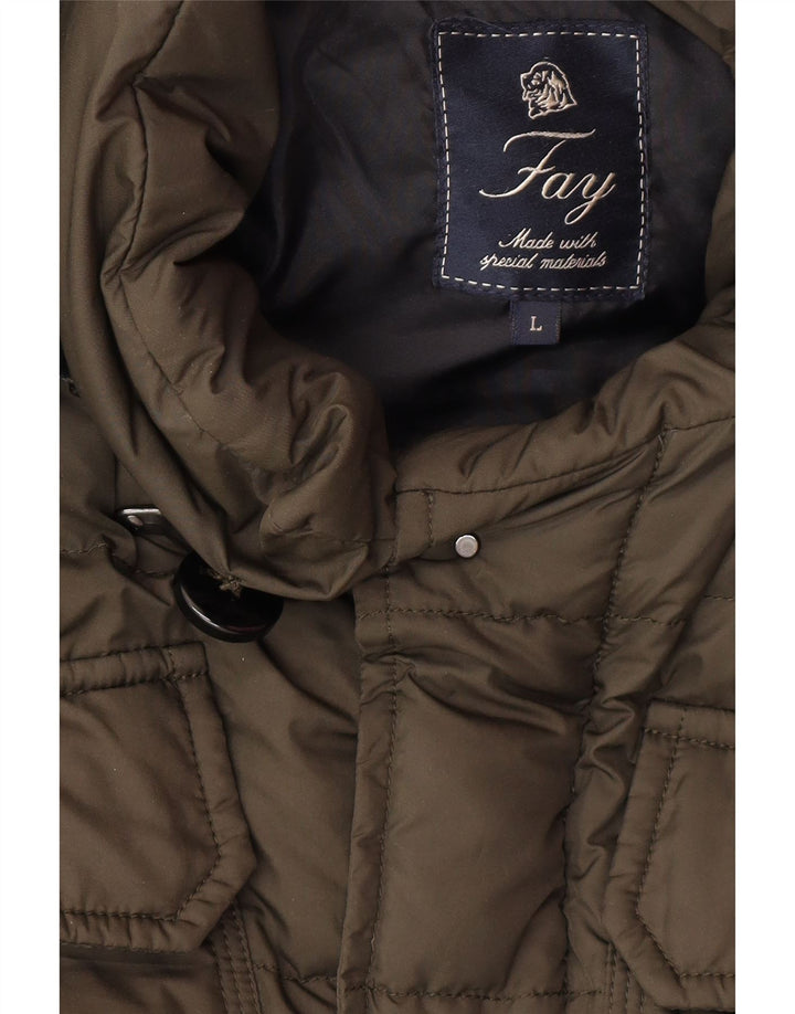 Fay Herren-Jacke mit Kapuze, gepolstert, UK 40, Größe L, Khaki, Polyamid