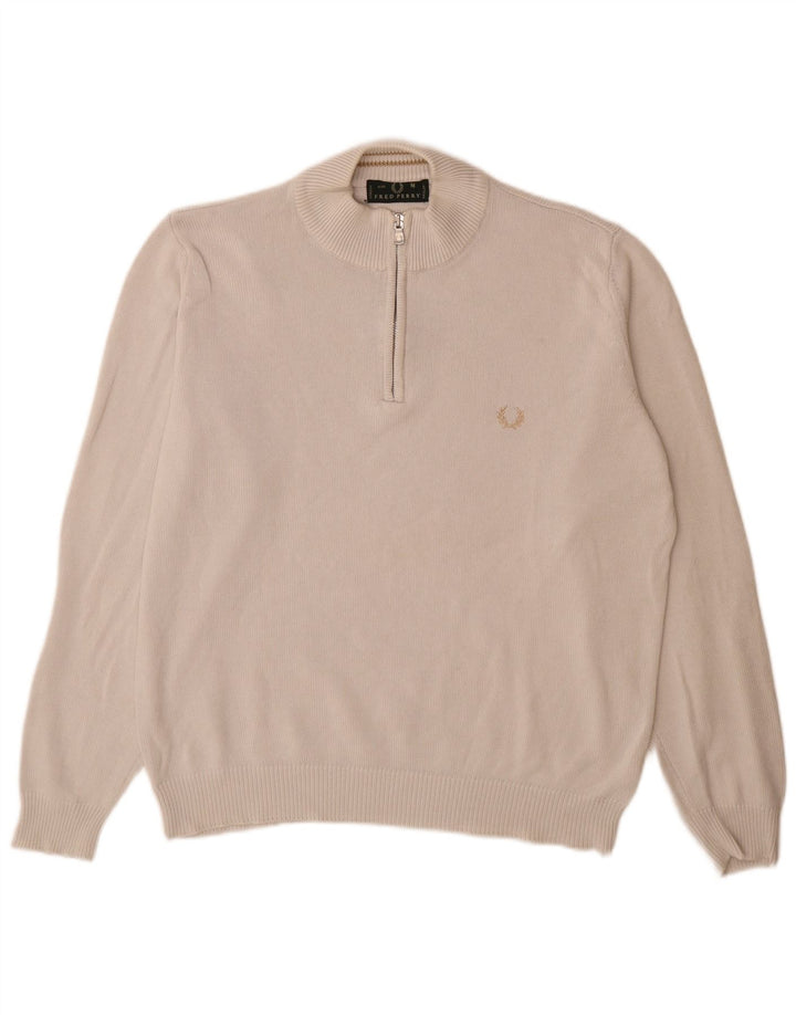 Fred Perry Herren-Pullover mit Reißverschluss am Hals, mittelbeige Baumwolle