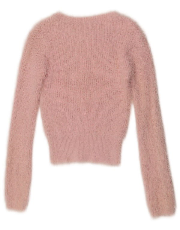 Zara Damen Crop-Pullover mit U-Boot-Ausschnitt, Gr. 8, klein, rosa Nylon