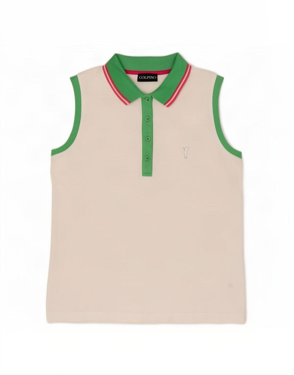 Golfino Ärmelloses Rugby-Poloshirt für Damen, UK 14, mittelweißes gestreiftes Nylon