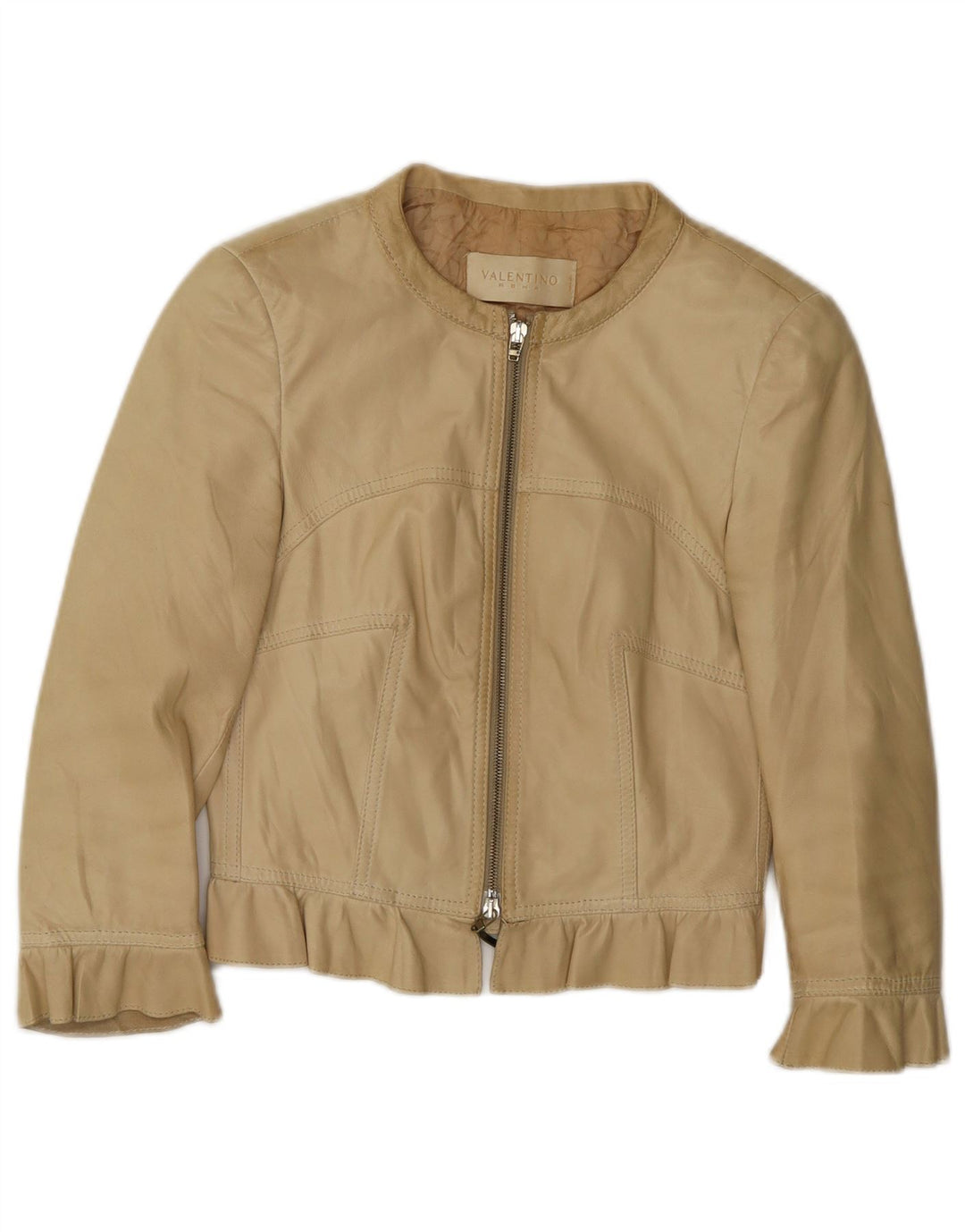 Valentino Damen Crop Lederjacke IT 40 Small Beige Leder
