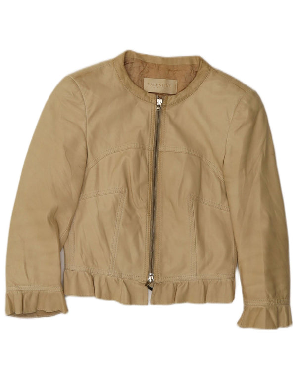 Valentino Damen Crop Lederjacke IT 40 Small Beige Leder