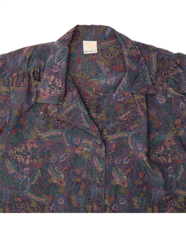 VINTAGE Womens Abstract Pattern Short Sleeve Shirt UK 16 Large Purple Vintage Vintage and Second-Hand Vintage from Messina Hembry 