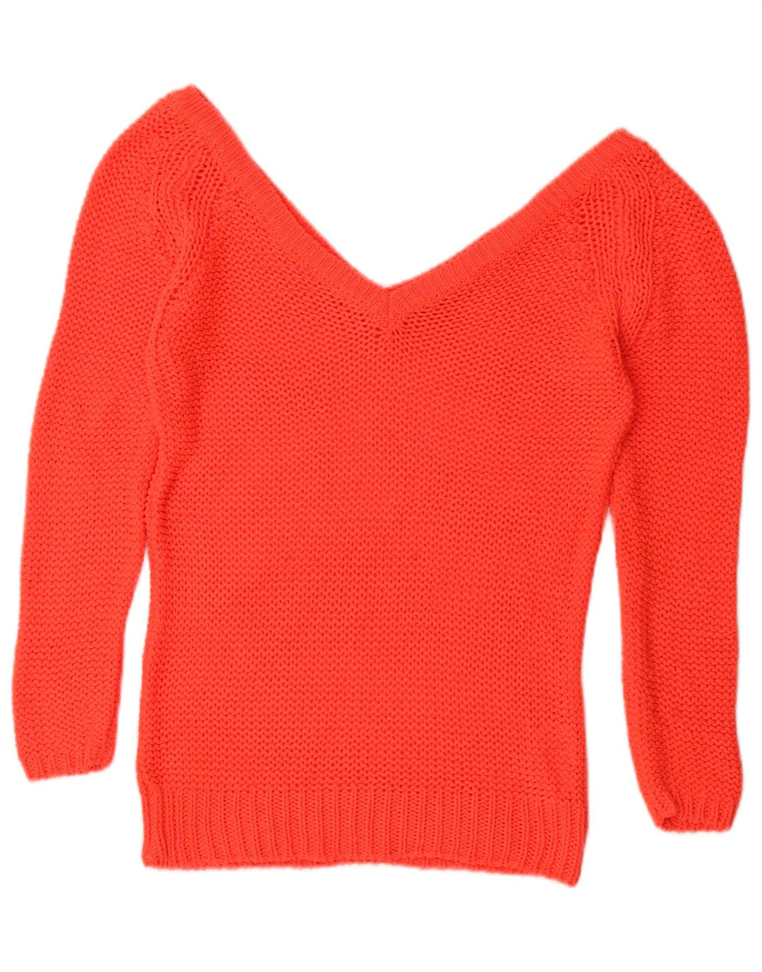 ZARA Damen Häkelpullover mit V-Ausschnitt, UK 12, Mittelrot, Acryl