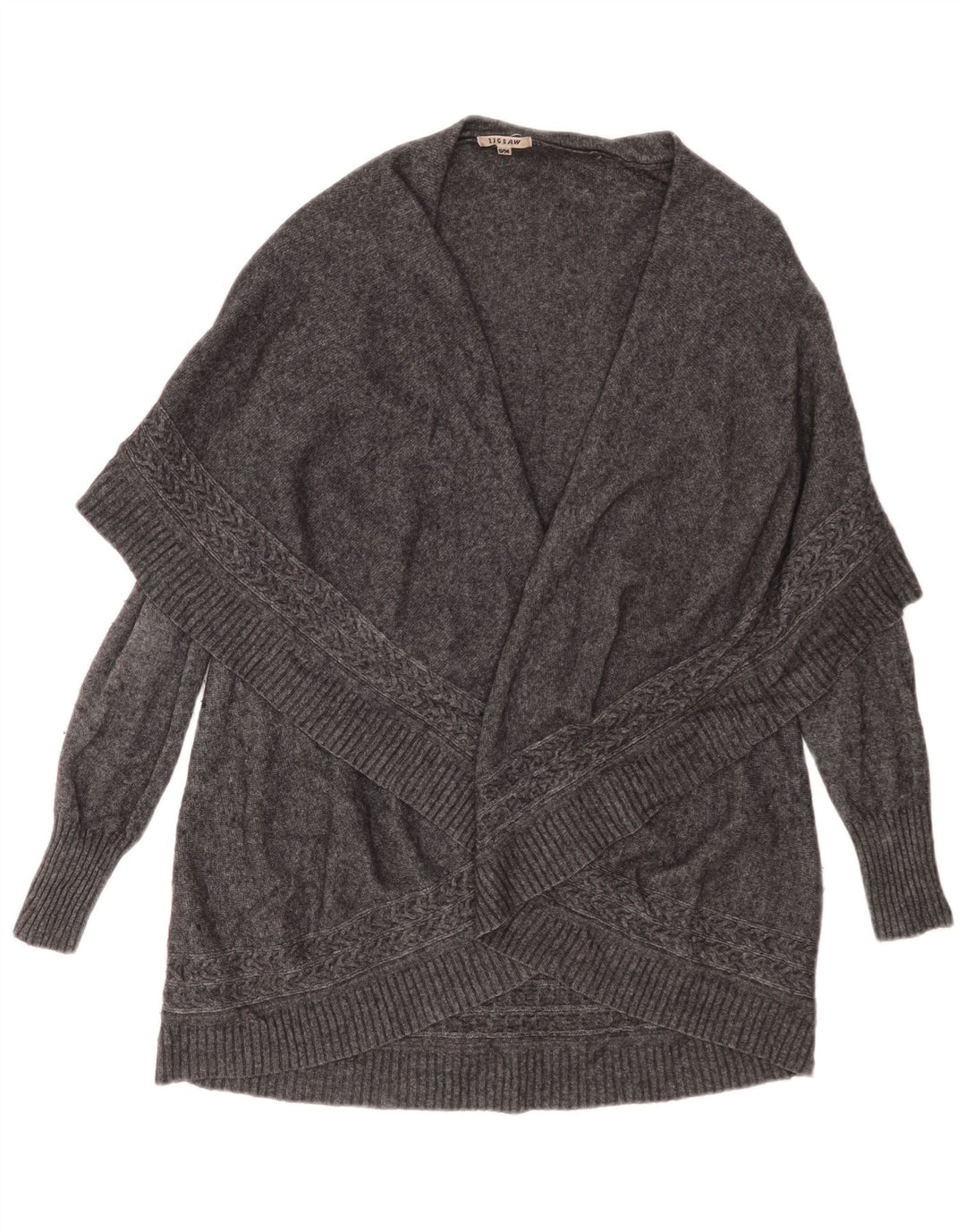 Jigsaw Damen Longline-Cardigan-Pullover UK 10 Small Graue Wolle