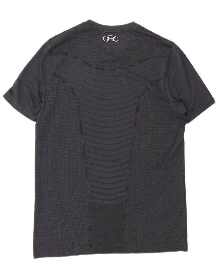 Under Armour Herren Heat Gear T-Shirt-Oberteil aus mittelgrau gestreiftem Polyester