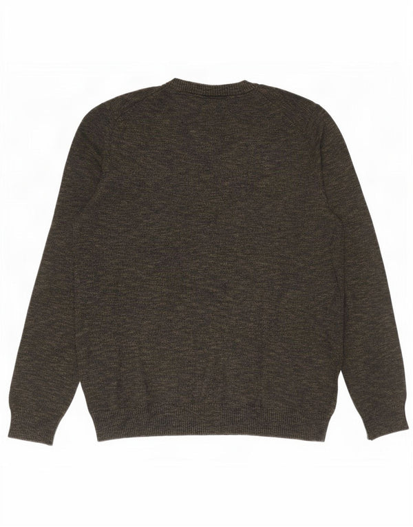 Lyle & Scott Herren-Pullover mit Rundhalsausschnitt, groß, Khaki, gefleckte Baumwolle