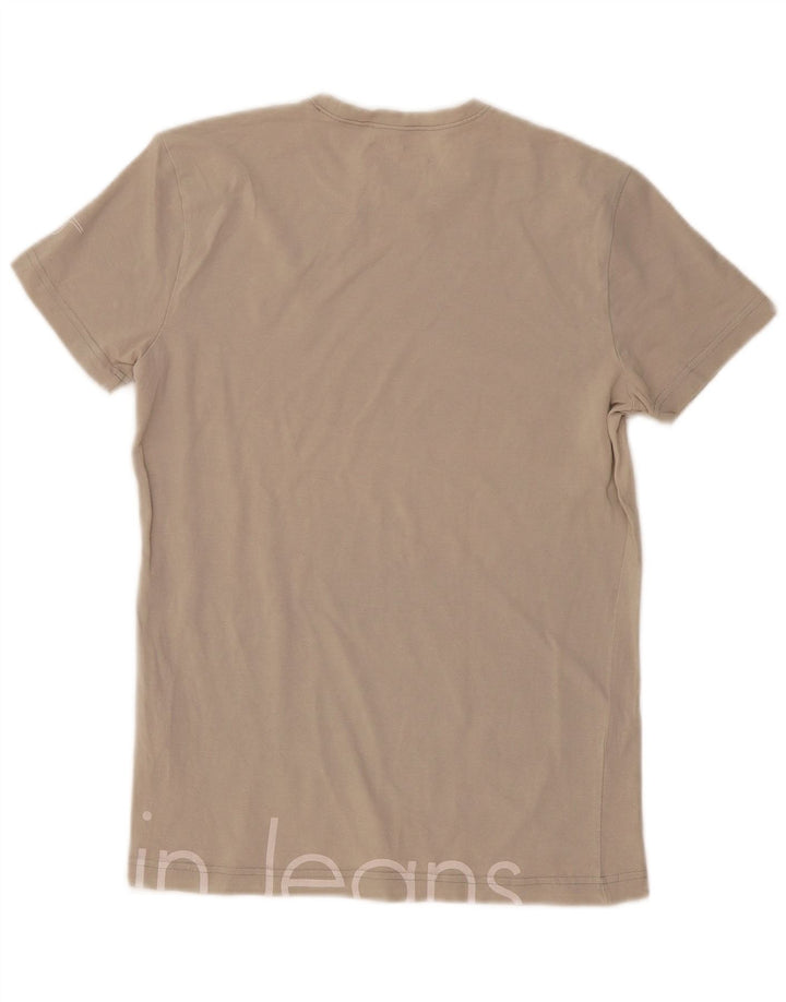 Calvin Klein Herren-T-Shirt mit Grafik, Größe S, cremefarbene Baumwolle