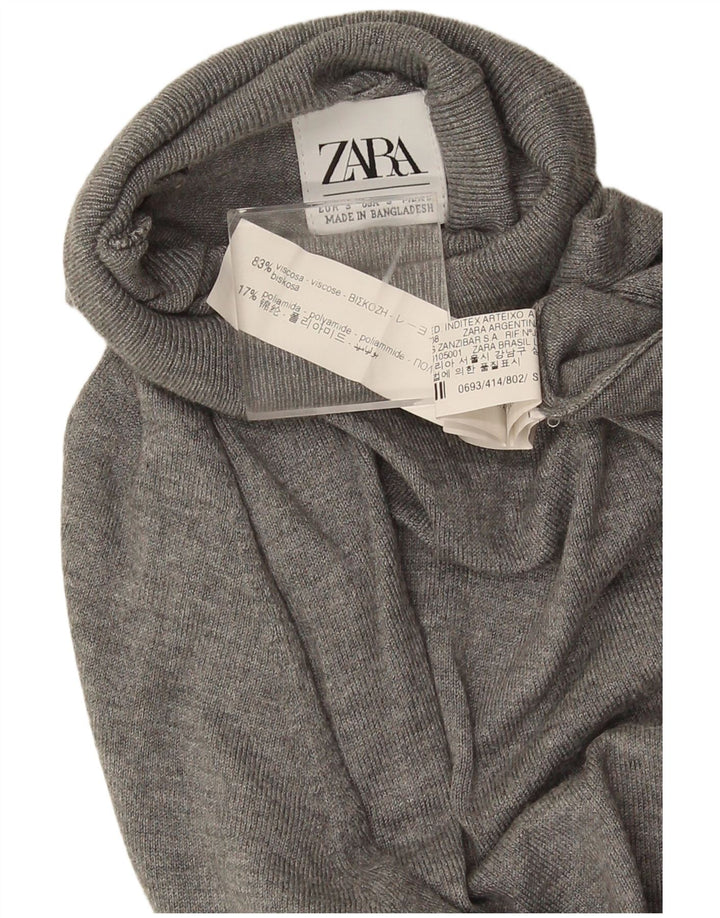 Zara Damen-Pullover mit Rollkragen, Gr. 10, Größe S, graue Viskose