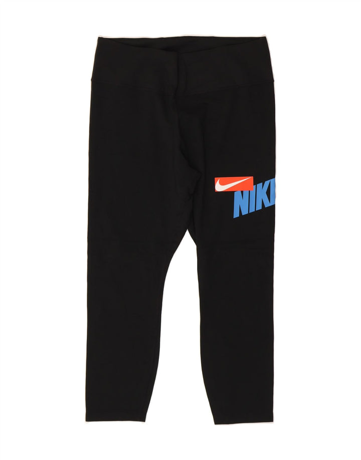 NIKE Womens Dri Fit Graphic Capri Leggings UK 16 Large  Black Polyester Vintage Nike and Second-Hand Nike from Messina Hembry 