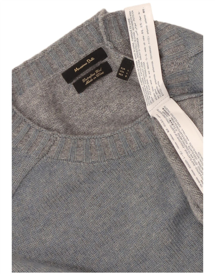 Massimo Dutti Herren-Pullover mit Rundhalsausschnitt, große blaue Wolle