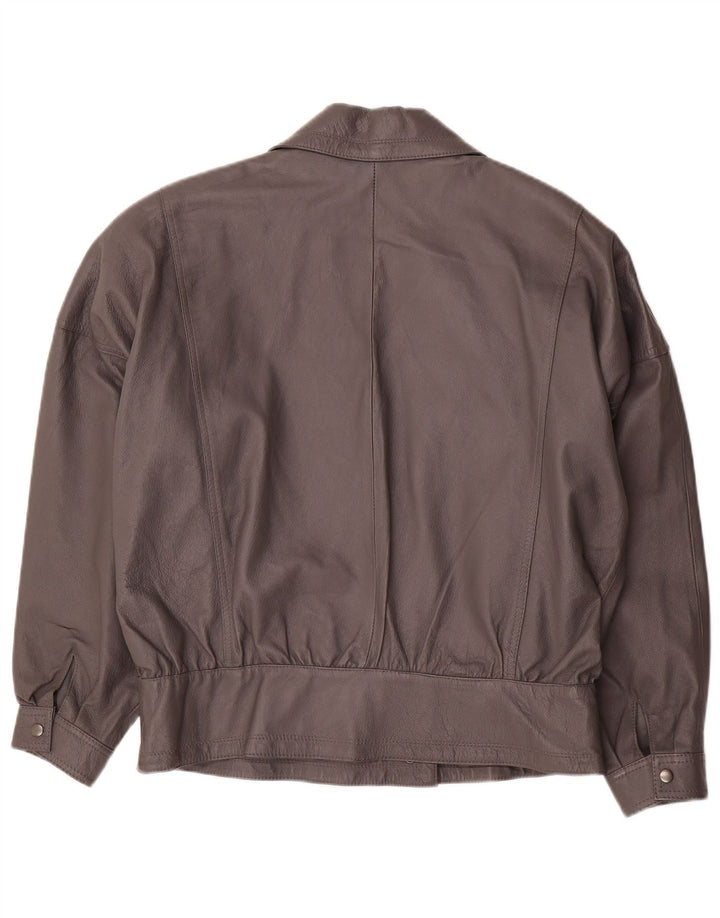 Vintage Damen Bomber Übergroße Lederjacke EU 42 Großes graues Leder