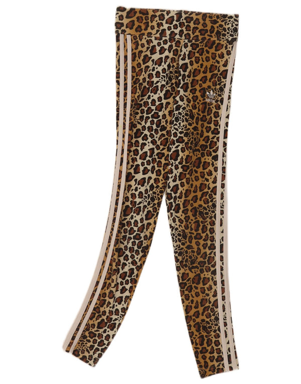 Adidas Damen Leggings UK 6 XS Braune Baumwolle mit Animal-Print
