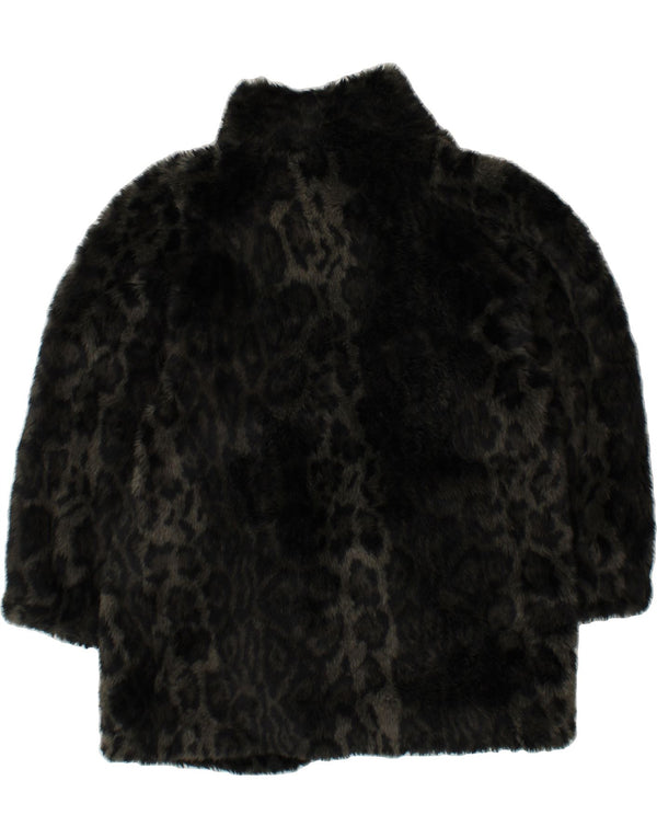 MICHEL ALEXIS Womens Faux Fur Overcoat UK 14 Large Black Animal Print