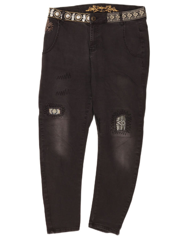 Desigual Damen Distressed Crop Slim Jeans W30 L25 Schwarze Baumwolle