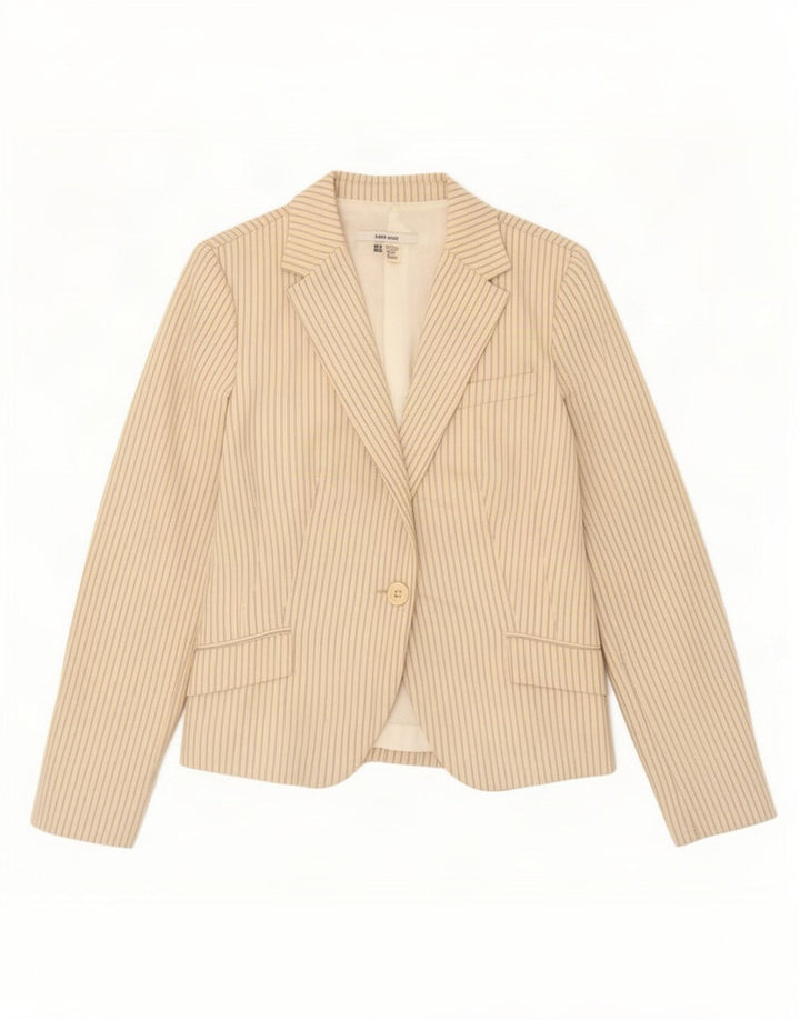 Zara Damen-Blazer mit 1 Knopf, UK 12, mittelbeige, gestreift, Baumwolle