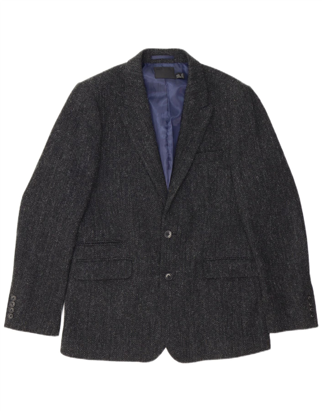 HARRIS TWEED Herren-Blazer mit 2 Knöpfen, UK 40, großes graues Fischgrätenmuster