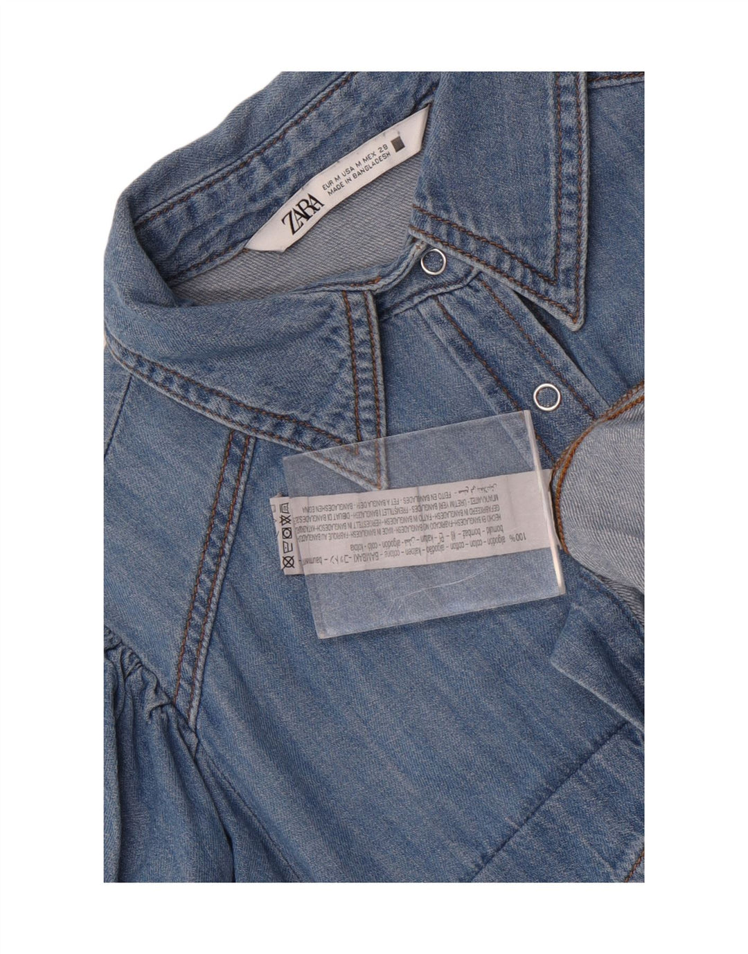 Zara Damen Jeanshemd UK 14 Mittelblaue Baumwolle