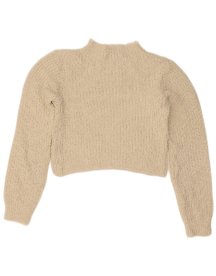 Zara Damen Crop Turtle Neck Pullover Pullover UK 10 Small Off White Polyester