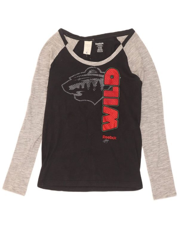 Reebok Damen Minnesota Wild Graphic Top Langarm UK 14 Large Schwarz