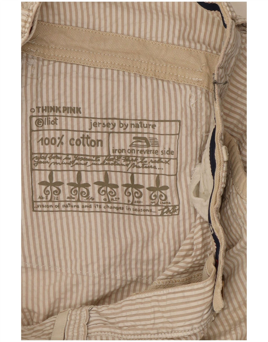 Think Pink Herren-Cargoshorts W32 Große beige gestreifte Baumwolle