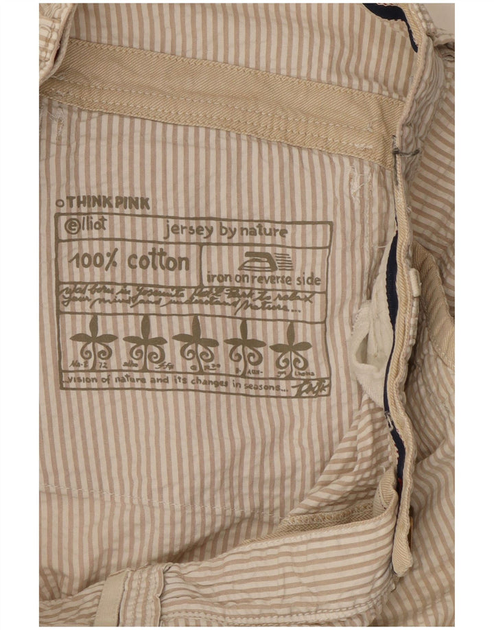 Think Pink Herren-Cargoshorts W32 Große beige gestreifte Baumwolle