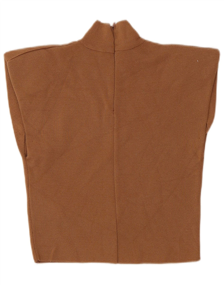 Zara Damen Ärmelloses Crop Top UK 12 Mittelbraunes Polyamid
