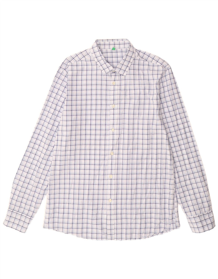 Benetton Herrenhemd XL, blau kariert, Baumwolle