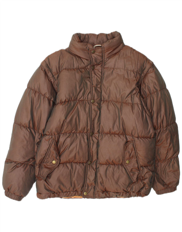 Sergio Tacchini Wattierte Herrenjacke mit Kapuze, UK 38, Mittelbraun, Polyamid