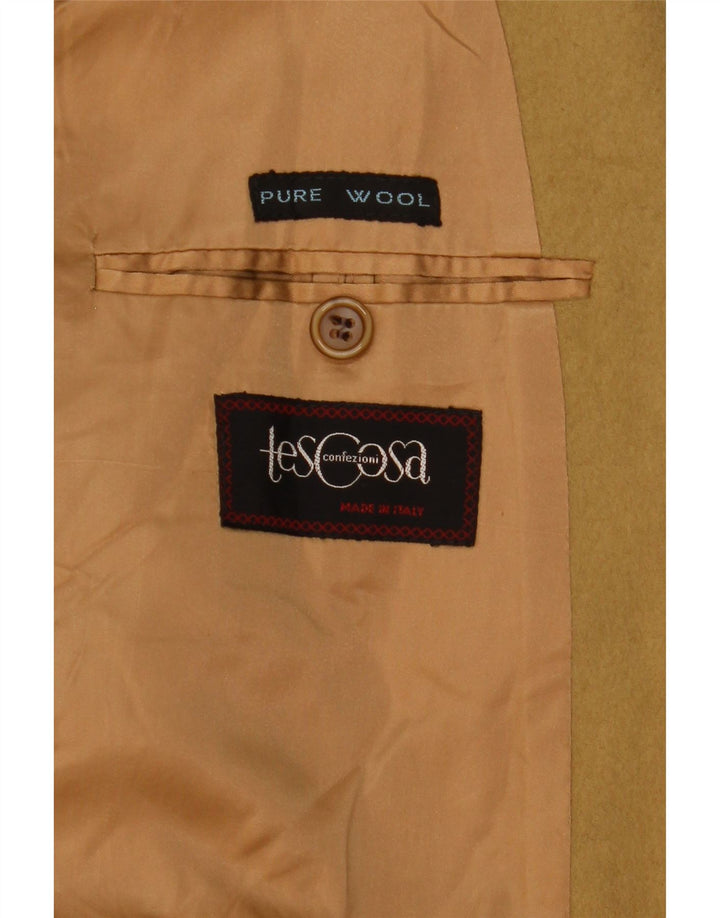 Vintage Damen Zweireihiger Mantel UK 14 Medium Khaki Wolle