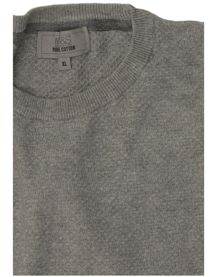 Marks & Spencer Herren-Pullover mit Rundhalsausschnitt, XL, graue Baumwolle