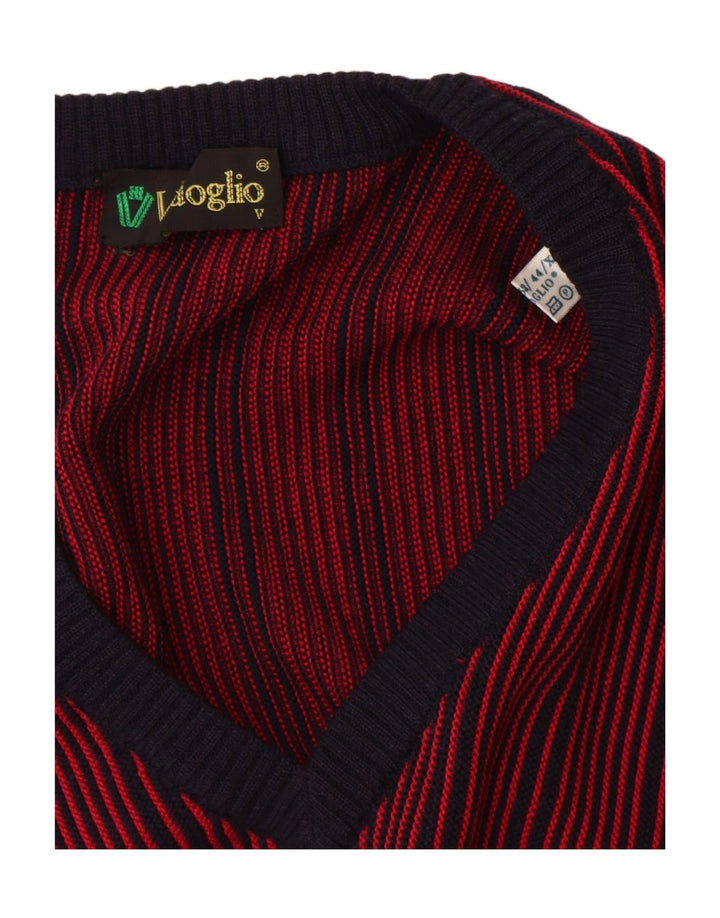 Vintage Herren Pullover mit V-Ausschnitt IT 52 groß rot gestreift