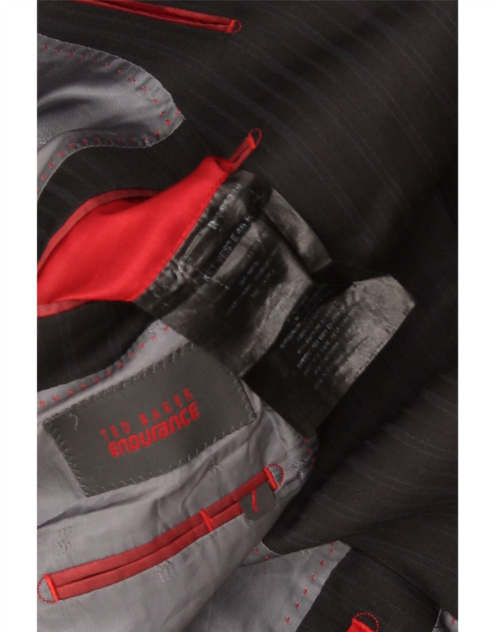 Ted Baker Herren-Blazer mit 2 Knöpfen, UK 46 3XL, schwarze Nadelstreifenwolle