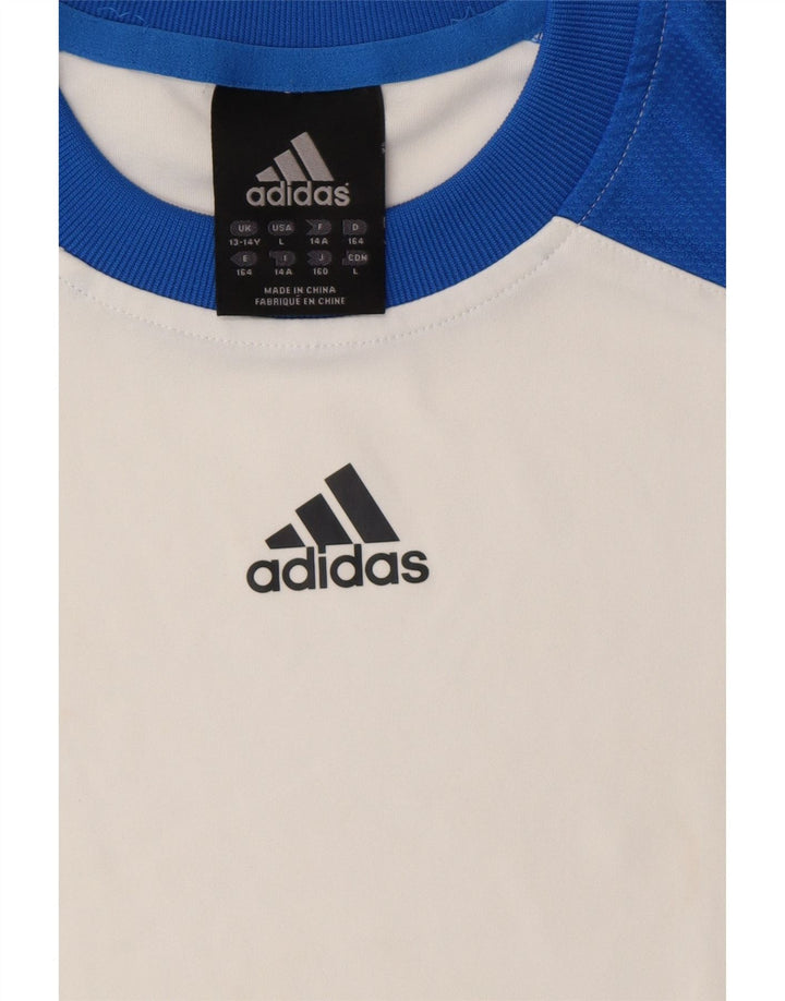 ADIDAS Boys Vest Top 13-14 Years White Colourblock Polyester Vintage Adidas and Second-Hand Adidas from Messina Hembry 