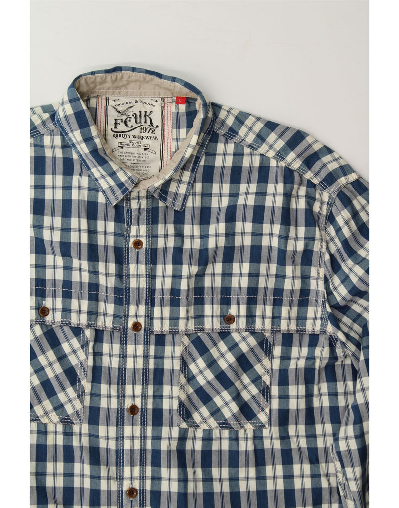 FCUK Mens Shirt Large Blue Check Cotton Vintage Fcuk and Second-Hand Fcuk from Messina Hembry 