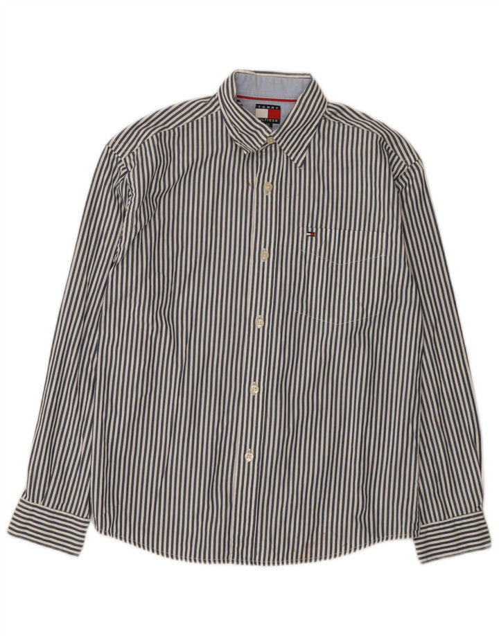 Tommy Hilfiger Hemd für Jungen, 11–12 Jahre, mittelblau, gestreift, Baumwolle