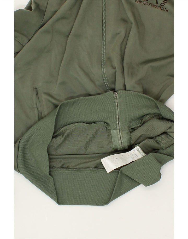 ARMANI Womens Zip Hoodie Sweater UK 14 Medium Green Polyester Vintage Armani and Second-Hand Armani from Messina Hembry 
