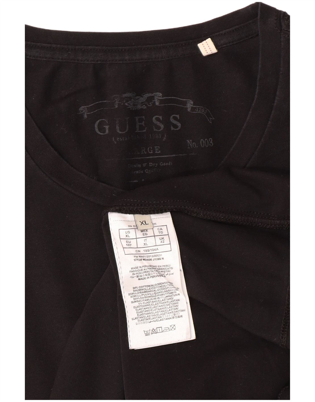 GUESS Herren Top Langarm XL Schwarz Baumwolle