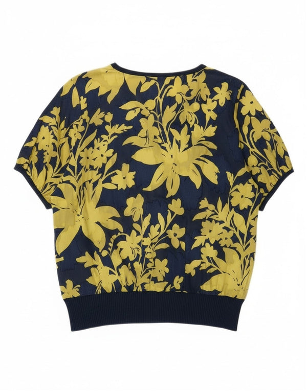 Vintage Damen Bluse Top IT 48 XL Marineblau Blumen Baumwolle