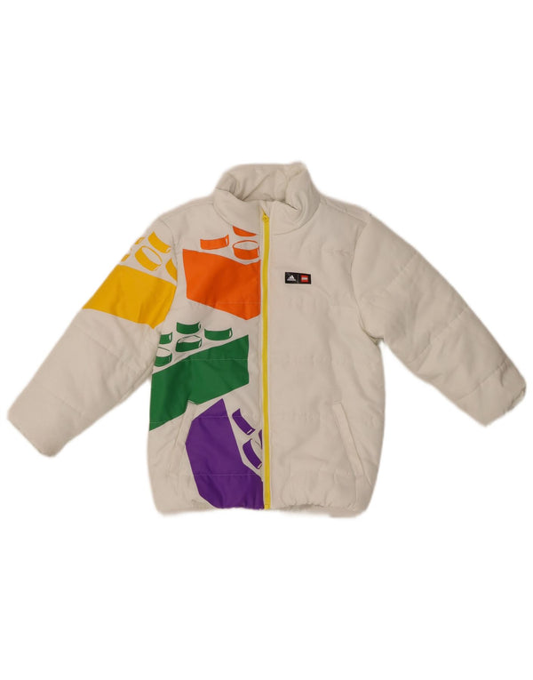ADIDAS Wattierte Lego-Jacke für Jungen, 4–5 Jahre, weißes Colourblock-Polyester