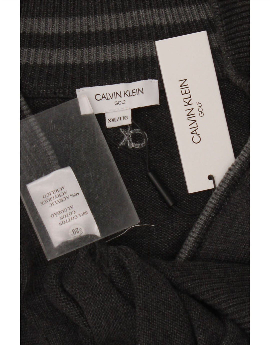 CALVIN KLEIN Herren Golf-Pullover mit Reißverschluss, 2XL, graue Baumwolle