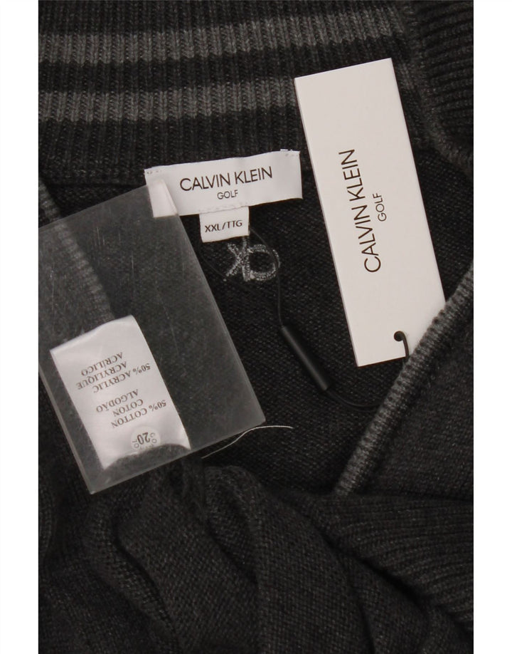 CALVIN KLEIN Herren Golf-Pullover mit Reißverschluss, 2XL, graue Baumwolle