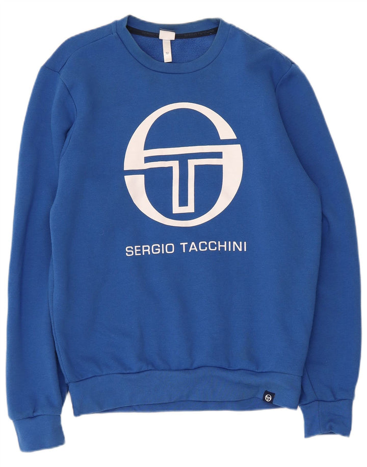 Sergio Tacchini Herren Grafik-Sweatshirt-Pullover aus mittelblauer Baumwolle